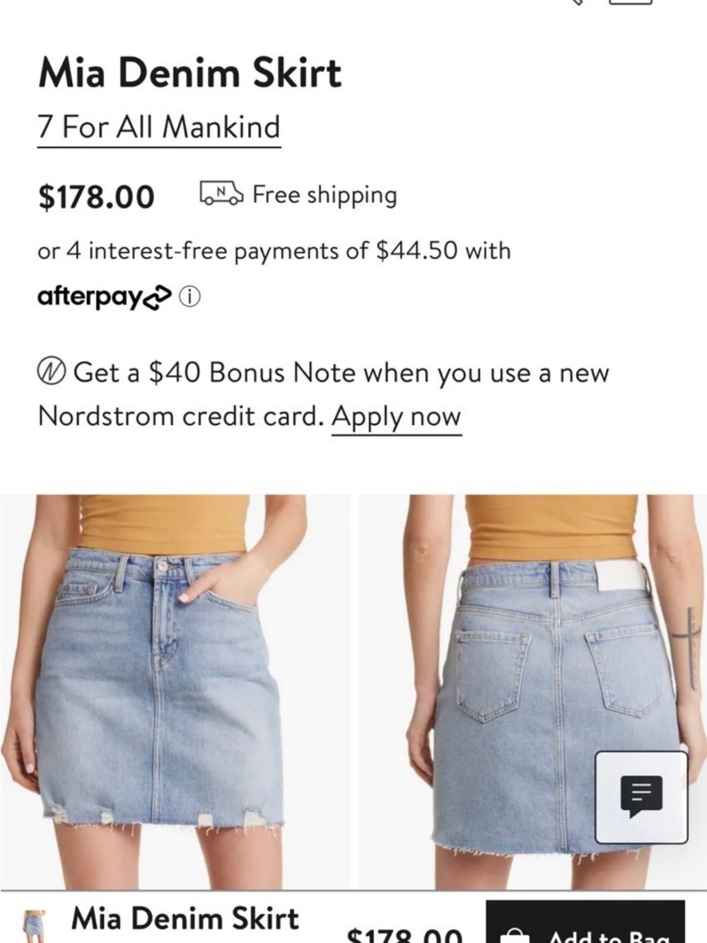 7 for all mankind women’s denim jeans skirt size 2 (24in). Super cute.